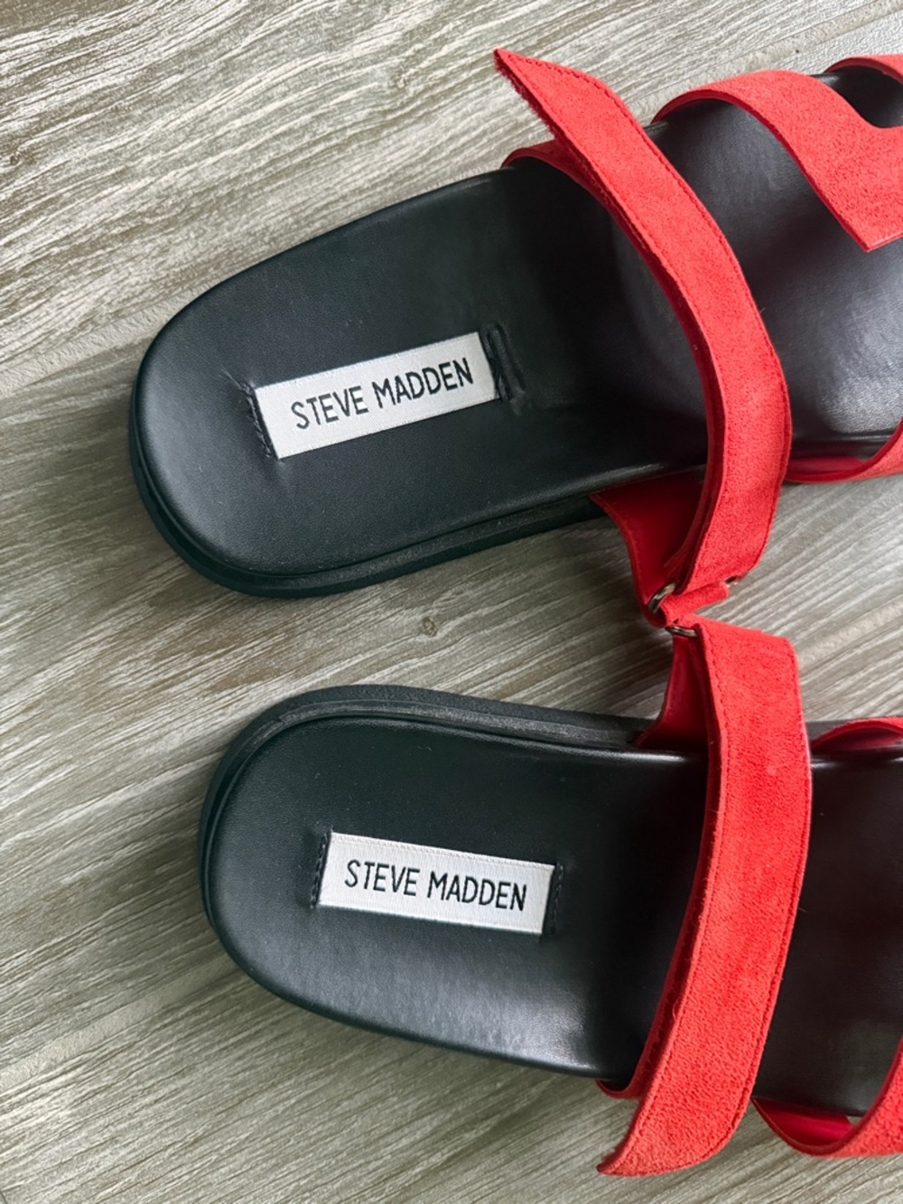 Steve Madden Red Suede Double Strap Slide Sandals - Picture 3 of 3
